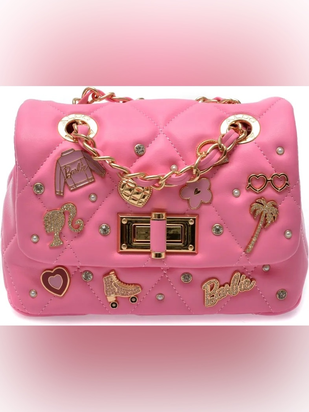 Aldo Pink Quilted Crossbody with Gold Chain & Charms